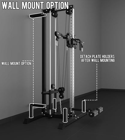Eonfit E1 2.0 Wall Mounted Cable Machine for Home Gym, LAT Pulldown, Functional Trainer, Cable Crossover Machine Workout Station Pulley System Cable Tower with Leg Holder, Foot Board