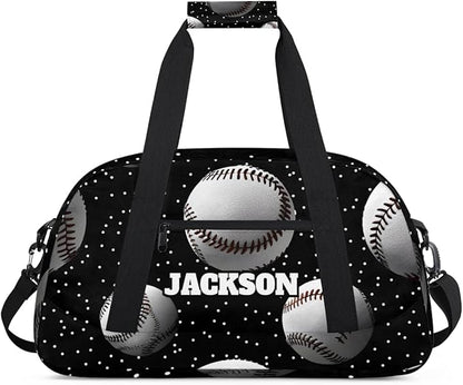 Personalized Baseball Gym Duffel Bags for Kids Boys with Custom Name Sport Training Travel Bags for Overnight Weekender, Black White