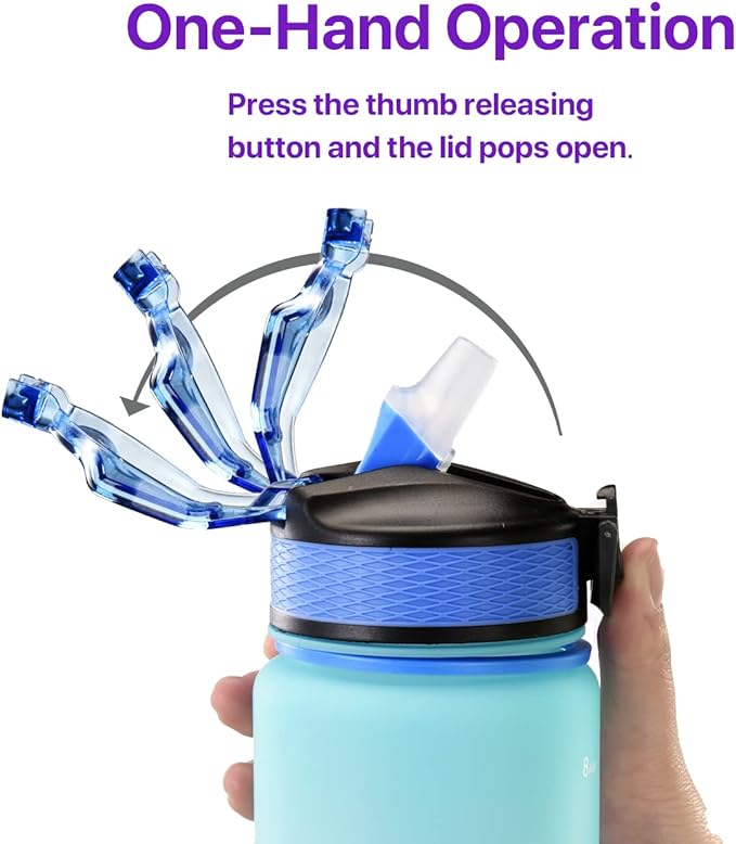 EYQ 32 oz Water Bottle with Time Marker, Carry Strap, Leak-Proof Tritan BPA-Free, Ensure You Drink Enough Water for Fitness, Gym, Camping, Outdoor Sports