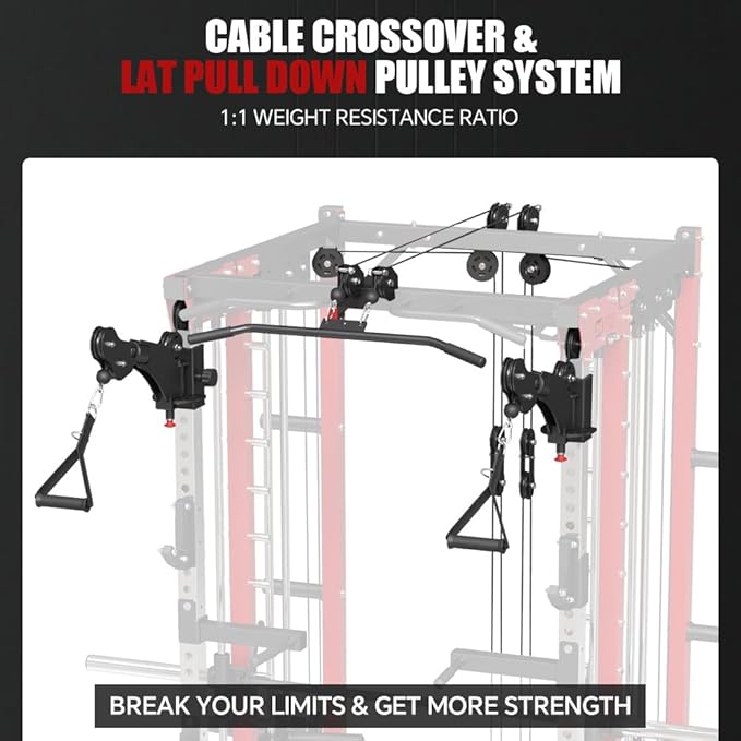 FAGUS Commercial Smithe Machine with Dual Weight Stacks, Power Cage Squat Rack with Lever Arm & Leg Press Attachment, Multi-Function Linear Bearing Cable Crossover Machine for Home Gym