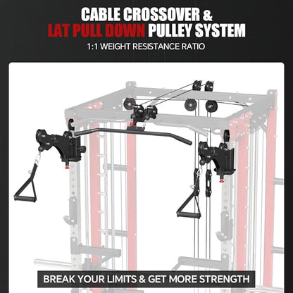 FAGUS Commercial Smithe Machine with Dual Weight Stacks, Power Cage Squat Rack with Lever Arm & Leg Press Attachment, Multi-Function Linear Bearing Cable Crossover Machine for Home Gym