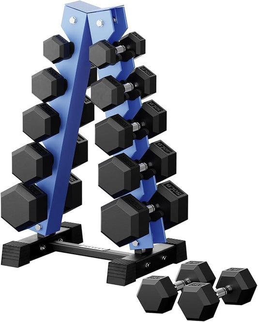 RitFit 250LB/300LB/350LB/550LB/650LB Rubber Hex Dumbbell Sets with Weights Rack, Multiple Color Choices Available, Great Gym Equipment for Home, Strength Training, Workouts