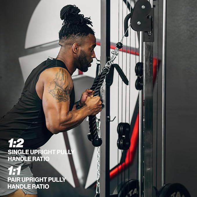 Titan Fitness Plate-Loaded Functional Trainer, Cable Crossover Machine with 660 LB Capacity, Smooth Fiberglass-Reinforced Cables, Multi-Grip Pull-Up Bar, LAT Bar, Low Row, Dual Stirrups