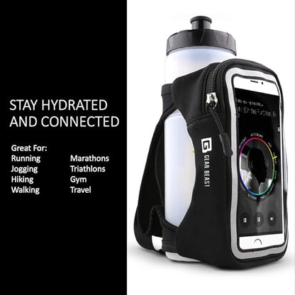 Gear Beast Running Water Bottle - 23 oz Reusable, Portable Water Bottle for Running, Walking, Hiking, Gym and Travel w/Zippered Phone Holder
