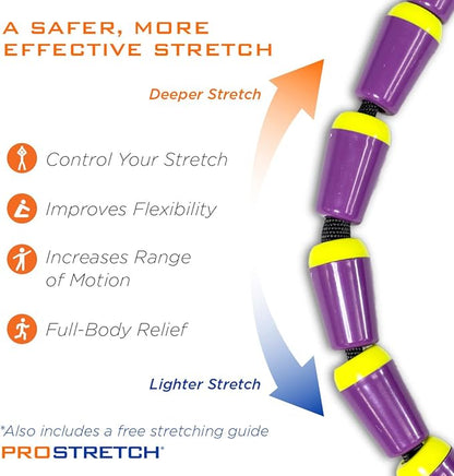 StretchRite Physical Therapy Full Body Stretching Strap with Patented Easy Grip Handles for Sore and Tight Muscles, Includes Coaching Guide (Purple/Yellow)