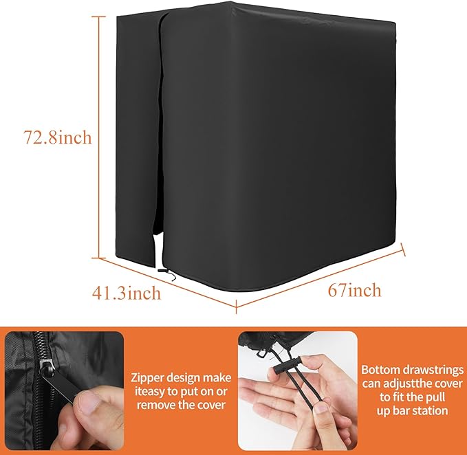 Protective Cover for Home Gym Set with Waterproof Zipper, 600D Oxford Waterproof& Dustproof Cover for Gym Station/Home Excersize Equipment Set- UV Resistant, Dustproof, 67"L x 41.3"W x 72.8"H, Black