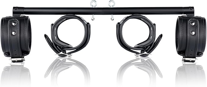 Heavy Duty Stainless Steel Expandable Spreader Bar with 4pcs PU Black--Pink Skull Pattern Detachable Adjustable Straps,Workout Bar for Home Indoor Gym Training Kit