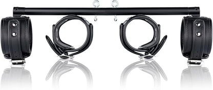 Heavy Duty Stainless Steel Expandable Spreader Bar with 4pcs PU Black--Pink Skull Pattern Detachable Adjustable Straps,Workout Bar for Home Indoor Gym Training Kit
