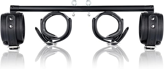 Heavy Duty Stainless Steel Expandable Spreader Bar with 4pcs PU Black--Pink Skull Pattern Detachable Adjustable Straps,Workout Bar for Home Indoor Gym Training Kit