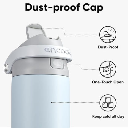 ENCOOL Leakproof Insulated Water Bottle with Straw Dual-Sip Water Bottle Bag-Safe Design for Work, Commute & Gym – Keeps Drinks Cold All Day, 18 oz, Misty Grey