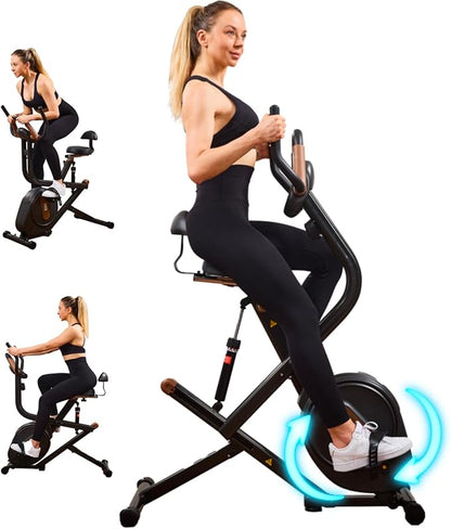 3 in 1 Exercise Bike,Squat Machine,8-level Adjustable Magnetic Bike for Home with App,Squat Rowing Machine, Low Noise Indoor Cycling Bike with 300lbs Weight Capacity,Home Workout Machine