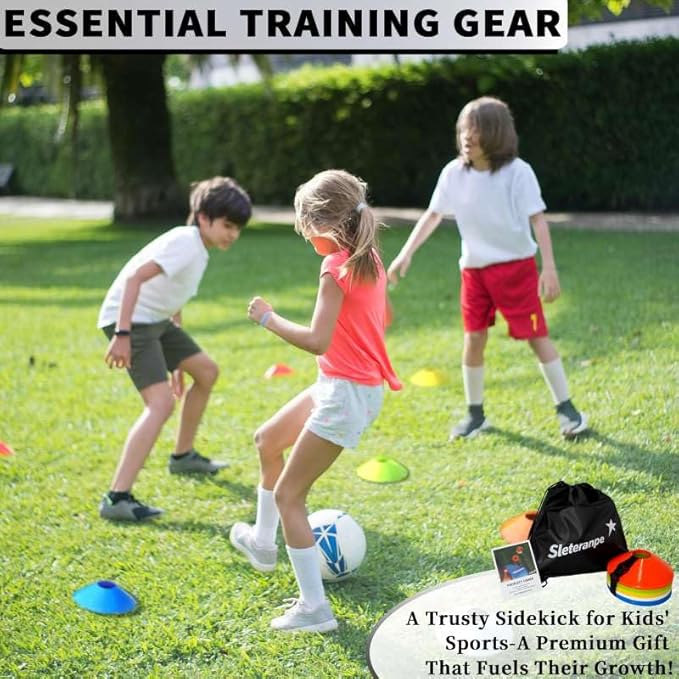 Pro Disc Cones (Set of 50) – Soccer Cones for Training with Drawstring Bag & Strap – Agility Cones for Basketball, Football, and Sports Drills