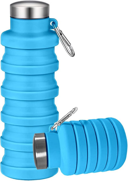 Collapsible Water Bottles,16oz Capacity Portable Reusable Silicone Water Bottle,Leak-proof,with buckle,foldable storage,Lightweight Durable for Fitness,Cycling,Sports,Camping,Hiking (Blue)
