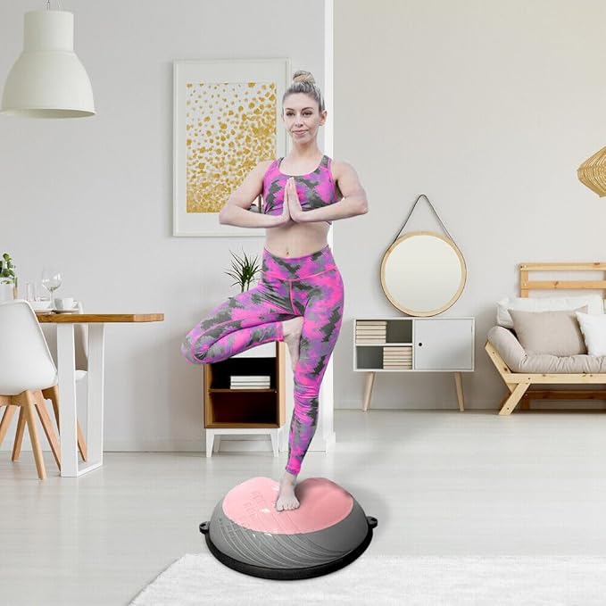 23"Half Ball Balance Trainer, Half-Yoga Balls with Nonslip Base and Resistance Bands & Foot Pump Exercise, Strength Fitness Ball for Full-Body Workouts, Home Gym and Physical Therapy,660LBS