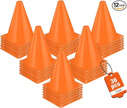36pcs Cones 7 Inch Soccer Cones and Plastic Traffic Cones, Durable Cones for Sports Training, Ideal for Soccer, Basketball, Football, Skating, and Agility Drills Practice
