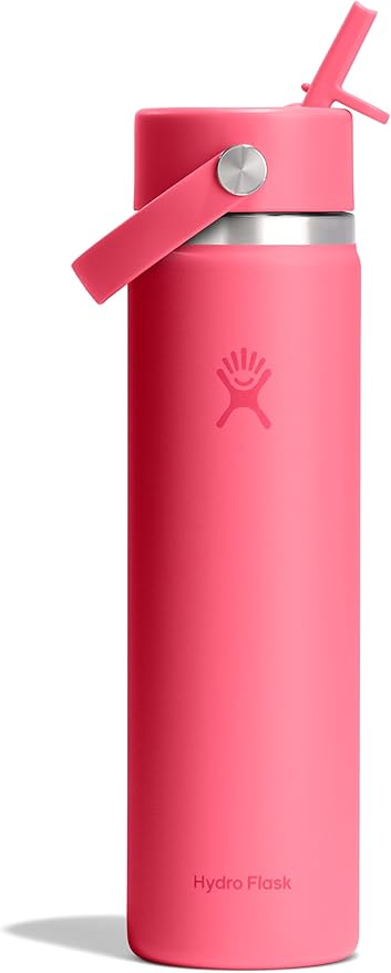 Hydro Flask Water Bottle - Insulated Stainless Steel - Wide Straw Lid, Non Spill, Leakproof in 24 Oz Popstar Pink