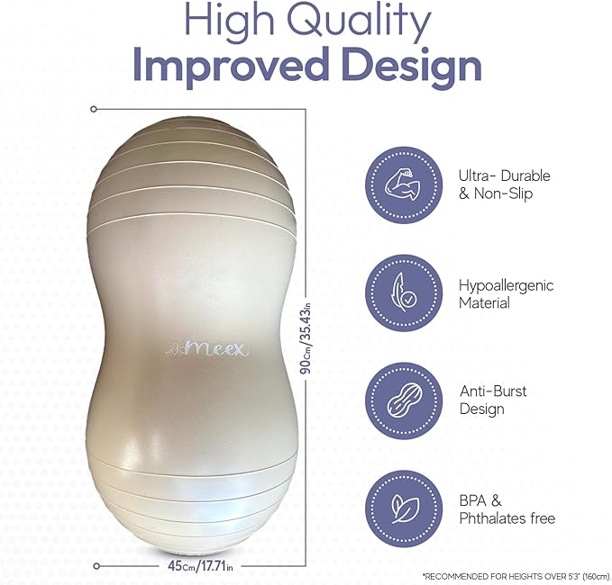 Meex Peanut Ball Labor - Durable and Thick Birthing Ball for Pregnancy - Peanut Ball Pregnancy for Labor - Antiburst Birth Ball - Labor Ball - Peanut Exercise Ball - Pregnancy Ball - Pump Included