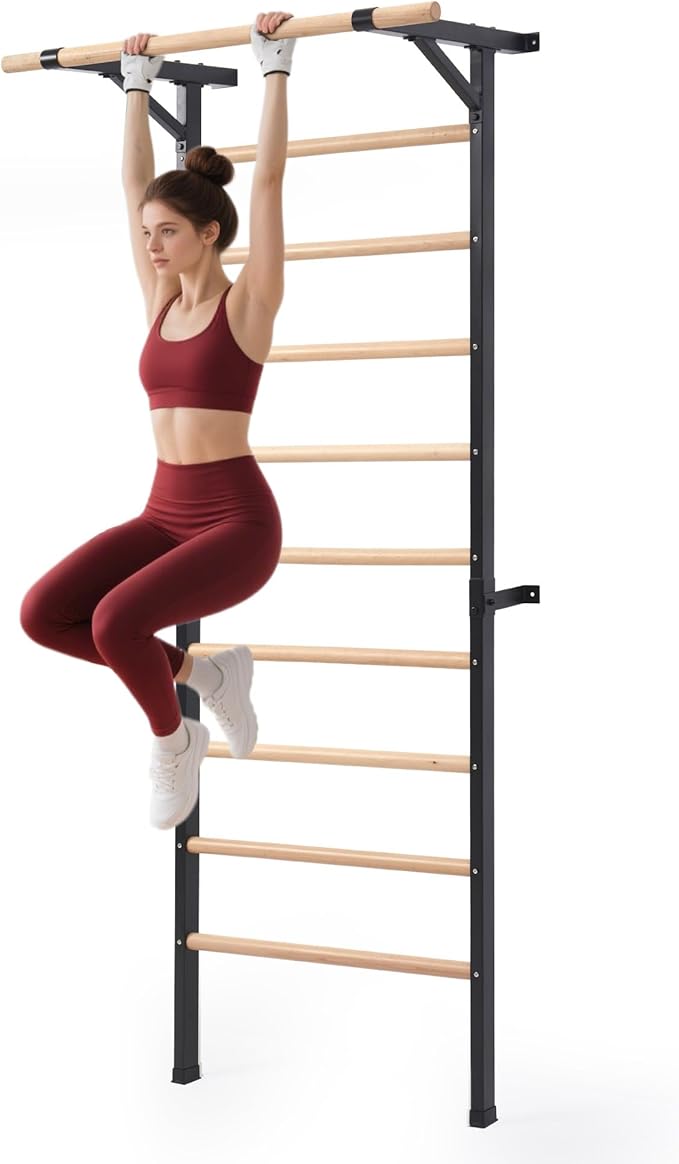 Solid Beechwood Stall Bar – Wall-Mounted Gymnastics Wall Ladder, Durable Beech Wood Rungs Resist Cracking, Perfect for Pull-Ups, Stretching & Home Gym