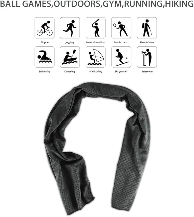 Sports Towel for Instant Cooling Relief Microfiber Towels for Golf Workout Swimming Gym Yoga Travel Camping Fitness 40"x12" Sweat Towel (Black 2 Pack)