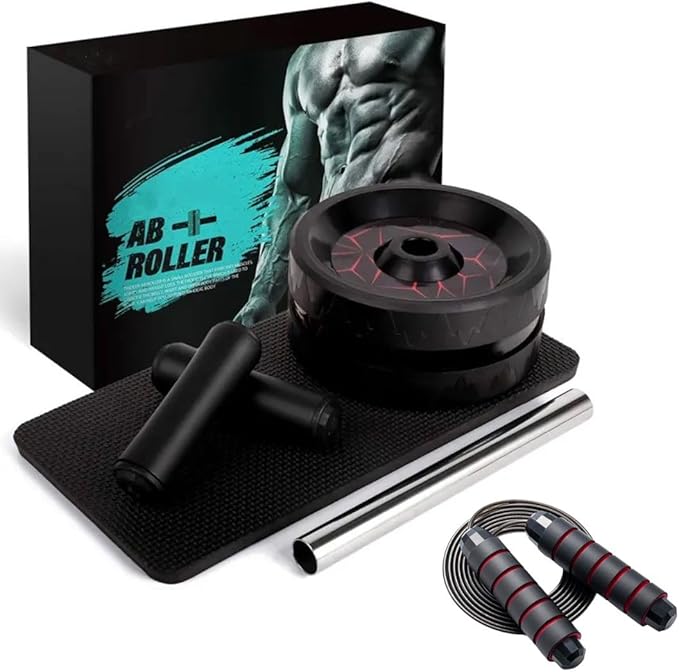 Ab Roller Wheel with Jump Rope - Abs Workout Set for Men & Women | Core Fitness Equipment - Ideal for Core & Abdominal Workouts | Exercise Wheel for Abs | Home Gym Workout Tool.