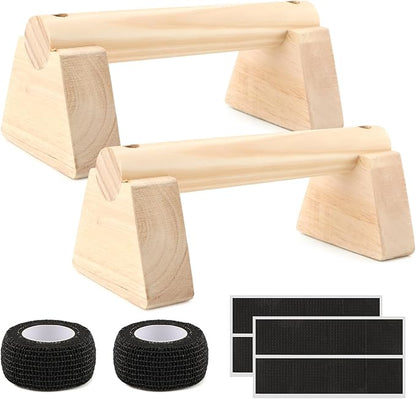 Wooden Push Up Stands & Handstand Parallettes Bars, Solid Wood Push Up Handles with Non-Slip Base for Home Gym, Calisthenics & Strength Training(Wood Color,Size:7.87inch)