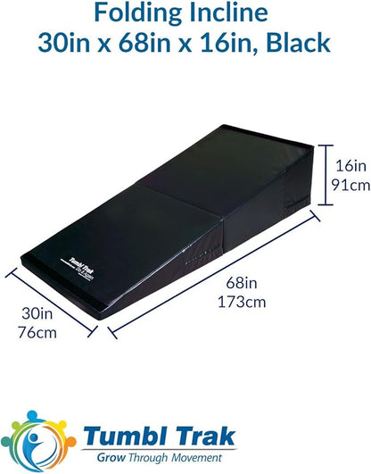 Folding Incline for Pediatric Occupational Therapy - Stimulates Balance, Core Activation, and Proprioceptive Input (Black, 30 in x 68 in x 16 in)