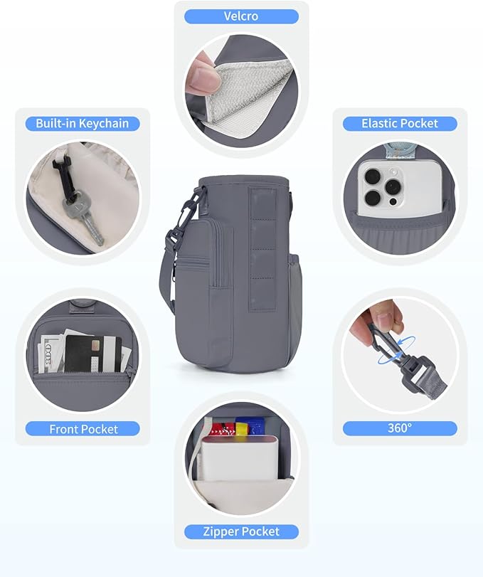 sportsnew Magnetic Gym Bag for Women Men, Water Bottle Carrier Holder with Strap & Phone Pockets for 40oz Tumbler with Handle, 4 Built-in Magnets Small Gym Bag for Sports, Workout, Fitness, Walking