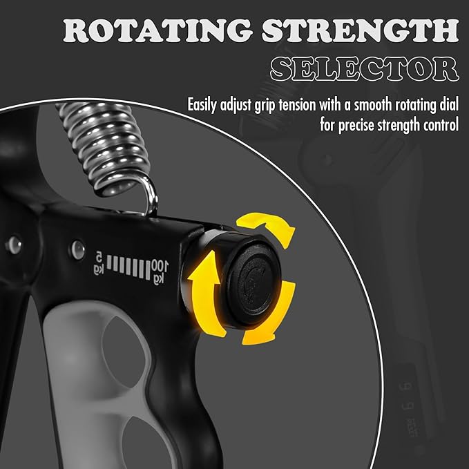 Adjustable Grip Strength Trainer Hand Gripper for Grip Strength, Forearm & Wrist Strengthener, Hand Exerciser for Strength Training & Therapy 11-220Lbs(5-100KG) | Gray