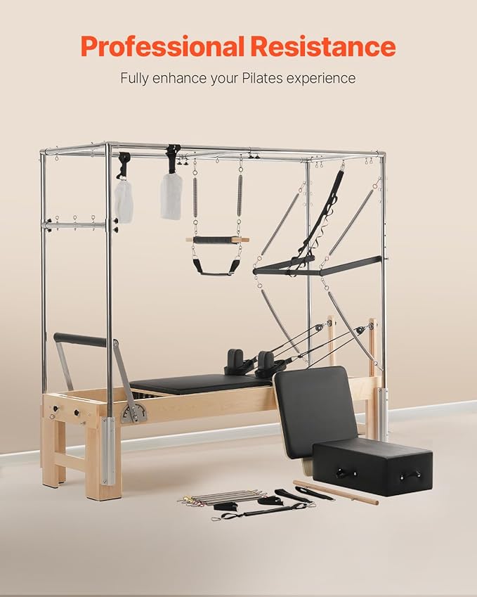 VEVOR Pilates Reformer Accessories for Home Gym, Include Reformer Box/Chair/Spine Corrector/Wall Mounted Machine/Jump Board/Foldable & Dual Resistance Springs