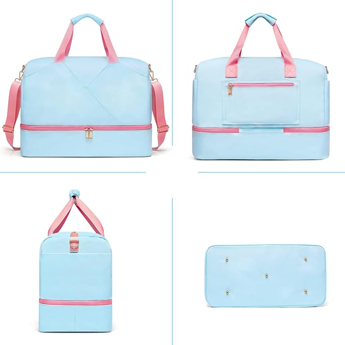Sports Gym Bag for Women, Travel Duffle Bag with Shoe Compartment & Wet Pocket, Fitness Yoga Bag