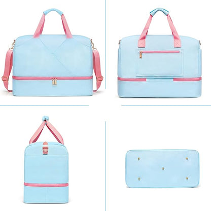 Sports Gym Bag for Women, Travel Duffle Bag with Shoe Compartment & Wet Pocket, Fitness Yoga Bag