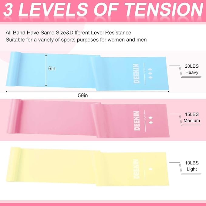 DEEKIN 10 Pcs Resistance Bands Professional Exercise Elastic Bands Latex-Free Yoga Starter Set for Pilates, Physical Therapy, Strength Training, Yoga, Working Out for Women Home Gym