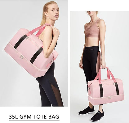 Sports Gym Bag for Women, Travel Duffle Bag with Shoe Compartment & Wet Pocket, Fitness Yoga Bag