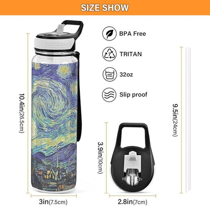 ALAZA Starry Night Sports Water Bottle with Straw Tritan Drink Bottle 32 oz BPA Free Reusable for Travel Outdoor Fitness