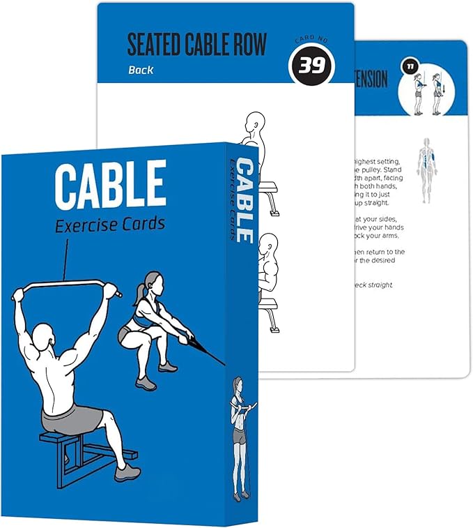 Cable Workout Cards, 62 Exercises Cards Deck Large Size 5" x 3.5" Fitness Cards for Women & Men, Beginner Fitness Guide to Training Exercises at Home or Gym