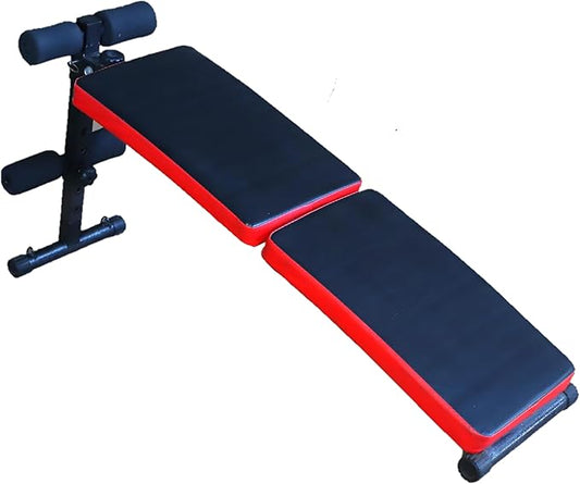 Adjustable Sit-Up Bench for Home Gym, Foldable Utility Weight Training Bench with Foam Rollers, Steel Frame, Red and Black