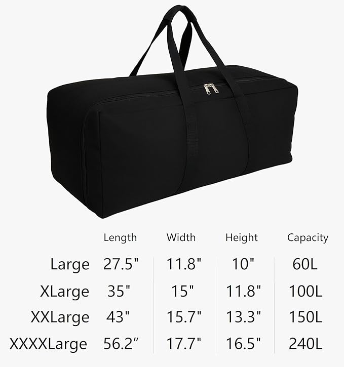 Extra Large Canvas Duffle Bag, Camping Tent, Travel Storage