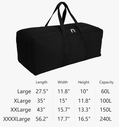 Extra Large Canvas Travel Duffle Bag Heavy Duty, Sports Military Camping Tent Travel Storage Black