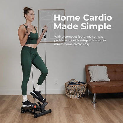 Sunny Health & Fitness Mini Steppers for Exercise at Home, Stair Step Workout Machine with Optional Resistance Bands, Full Body Cardio Equipment, Optional Free SunnyFit App Connection Smart Stepper