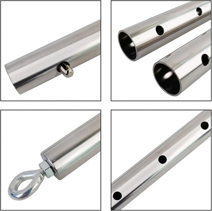Spreader Bar Silver Heavy Duty Stainless Steel Adjustable Bar with 2 Fixed Rings, Yoga Training Fitness Gear, Workout Bar,Sports Gym Kit