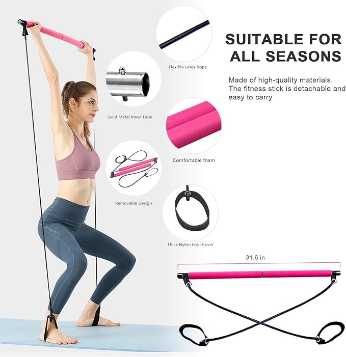 Pilates Bar Kit with Resistance Bands, Multifunctional Home Gym Equipment for Small Space, Stretched Fusion Toning Bar