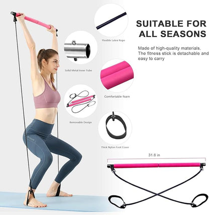 Pilates Bar Kit with Resistance Bands, Multifunctional Home Gym Equipment for Small Space, Stretched Fusion Toning Bar