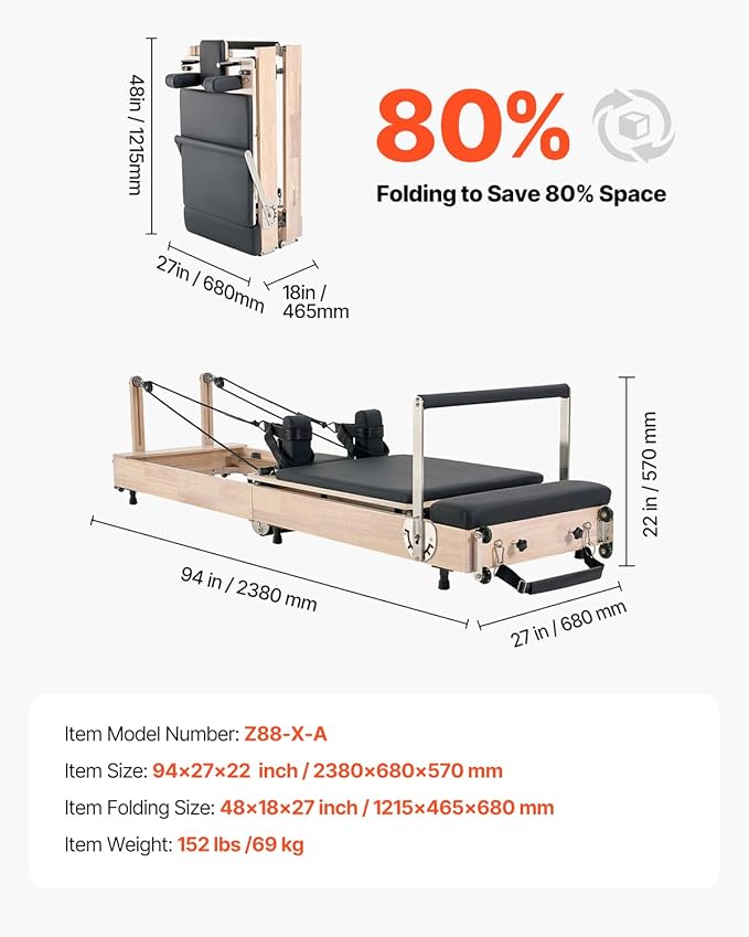 VEVOR Pilates Reformer Accessories for Home Gym, Include Reformer Box/Chair/Spine Corrector/Wall Mounted Machine/Jump Board/Foldable & Dual Resistance Springs