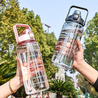 Large Capacity 2L Sports Water Bottle with Straw, Portable and Leakproof, Featuring Time Marker-Pe