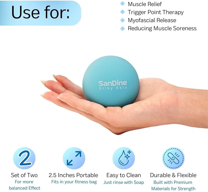 Lacrosse Massage Balls for Deep Tissue Massage - Release Tension Relieve Muscle Soreness Improve Flexibility - Ideal for Myofascial Release Trigger Point Therapy - 2Pack Yoga Balls by Sandine (Blue)