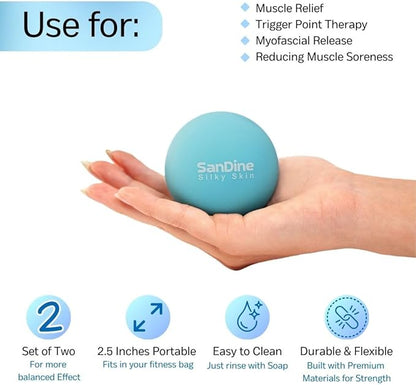 Lacrosse Massage Balls for Deep Tissue Massage - Release Tension Relieve Muscle Soreness Improve Flexibility - Ideal for Myofascial Release Trigger Point Therapy - 2Pack Yoga Balls by Sandine (Blue)