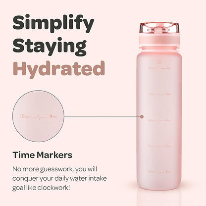 Hydracy Water Bottle with Time Marker -Large BPA Free Water Bottle & No Sweat Sleeve -Leak Proof Gym Bottle with Fruit Infuser Strainer & Times to Drink -Ideal for Fitness Sports & Outdoors