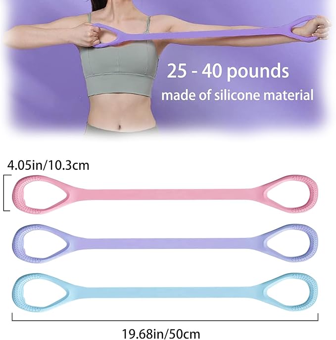 Figure 8 Resistance Bands for Yoga Pilates and Fitness Elastic Stretching Resistances Band for Arms, Back, Shoulders, and Chest Workouts, Versatile Pilates Equipment for Women and Men (3 Pack)
