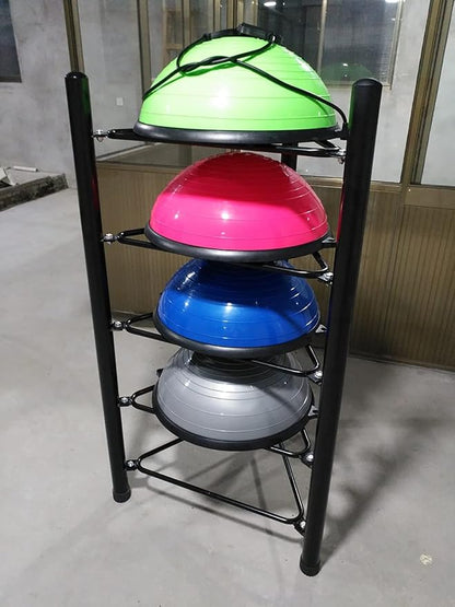 Yoga Mat Rack Freestanding Half Yoga Balls Rack, Indoor Gyms Studio Fitness Class Steel Half Ball Balance Trainer Organizer Stand, Holds 5/6 Half Exercise Ball, 5 Tiers