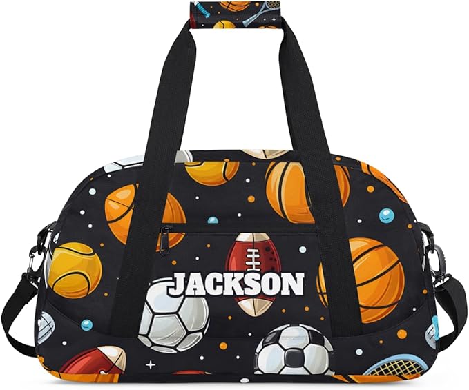 Personalized Ball Gym Duffel Bags for Kids Boys with Custom Name Sport Training Travel Bags for Overnight Weekender